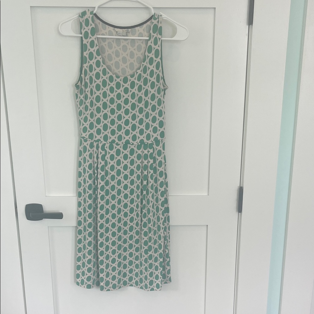 Boden Green and Cream Sleeveless Patterned A-Line Dress